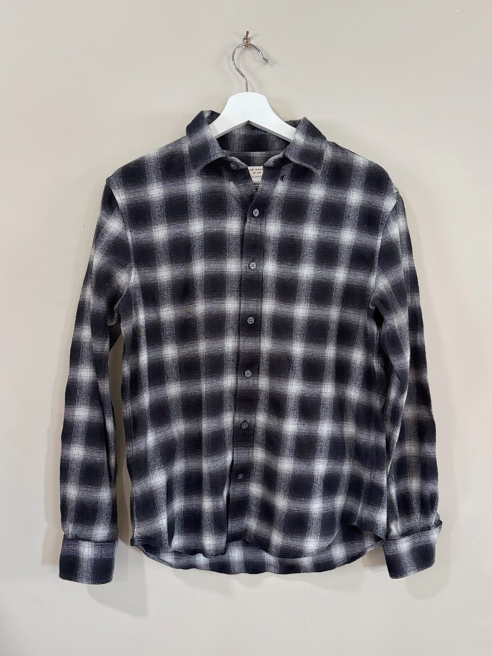 Club Monaco Shirt Men M Black Gray Plaid Slim Fit Button Up Casual
